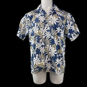 VTG Makapuu Hawaiian Shirt Men Large Blue Palm Tree Print Made in Hawaii USA 815